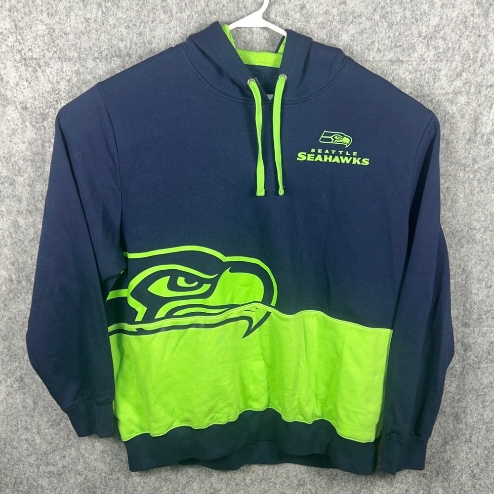 Majestic Seattle Seahawks Hoodie Men's 2XL Colorblock Navy Blue Action Green NFL